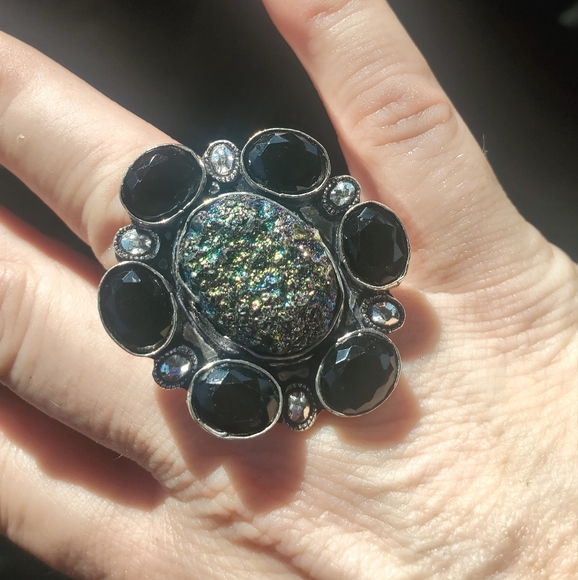 New Titanium Druzy & Spinnel 925 Silver Statement Ring. - Picture 9 of 13